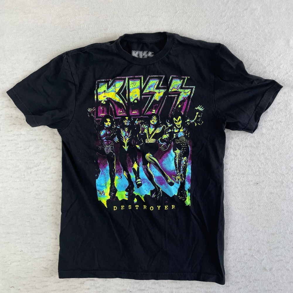 KISS T-Shirt Mens Small Black Destroyer Band Tee Short Sleeve 100% Cotton